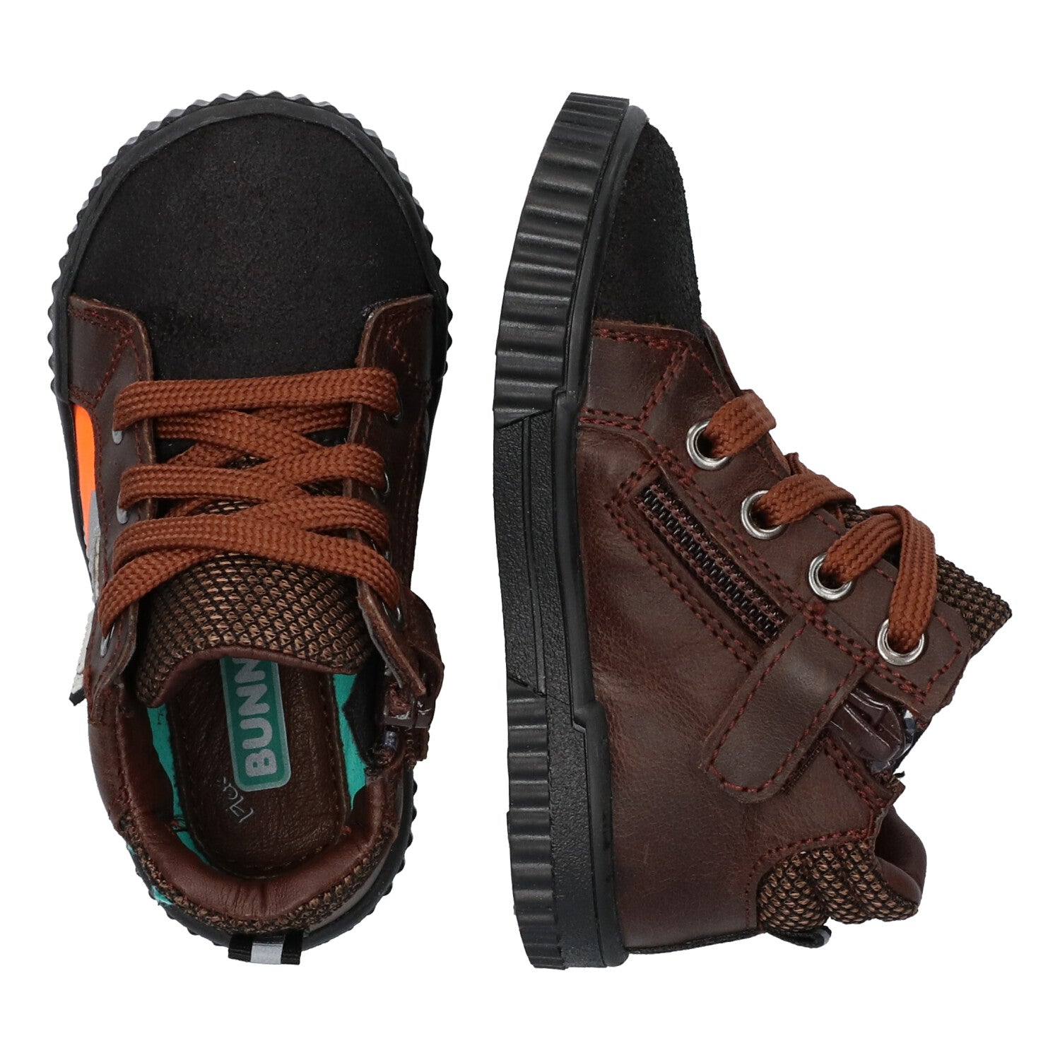 Evert Eerlijk Hoge Sneakers Jongens Bruin Oranje