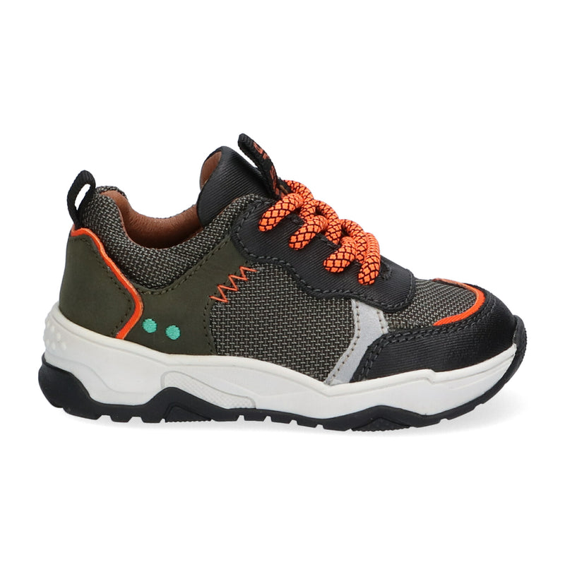 BunniesJR grijze kindersneakers met chunky zool en oranje accenten