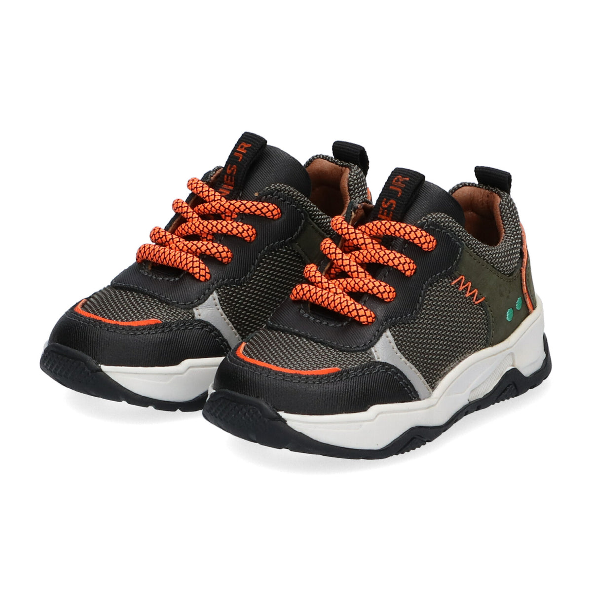 BunniesJR grijze kindersneakers met chunky zool en oranje accenten