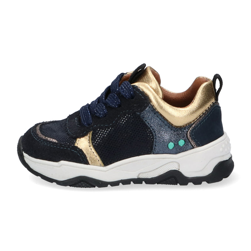 Charlie Chunky Lage Sneakers Meisjes Blauw Goud