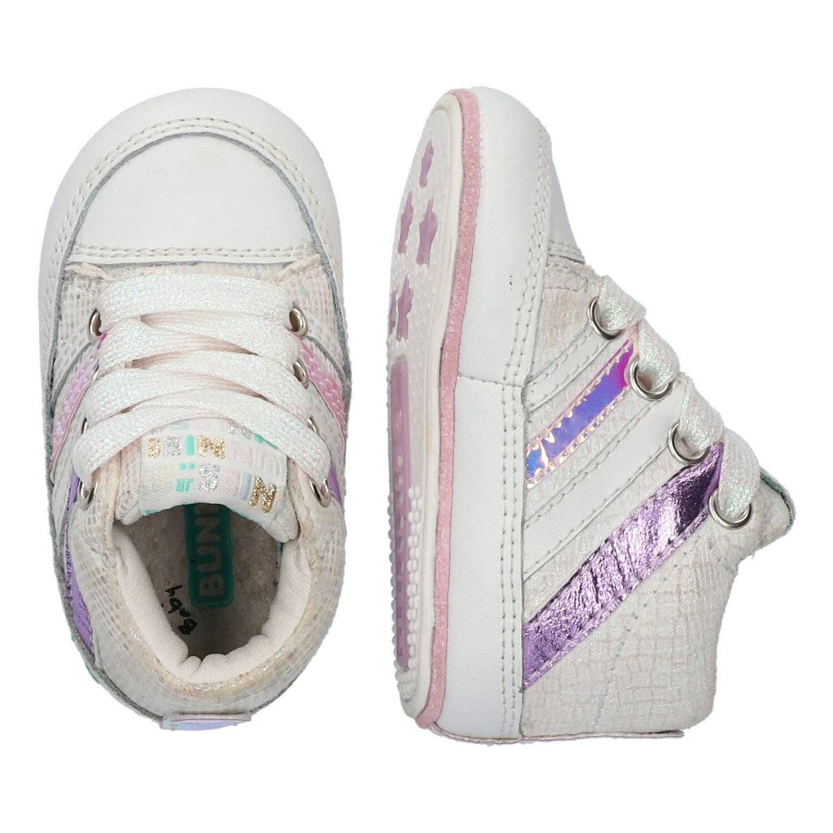 Ziva Zacht Babysneakertjes Meisjes Wit Glitter Lila