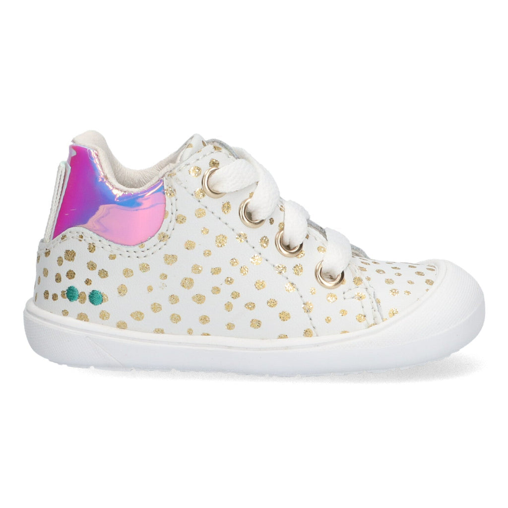 Reese Rap Lage Sneakers Meisjes Wit Goud Dots