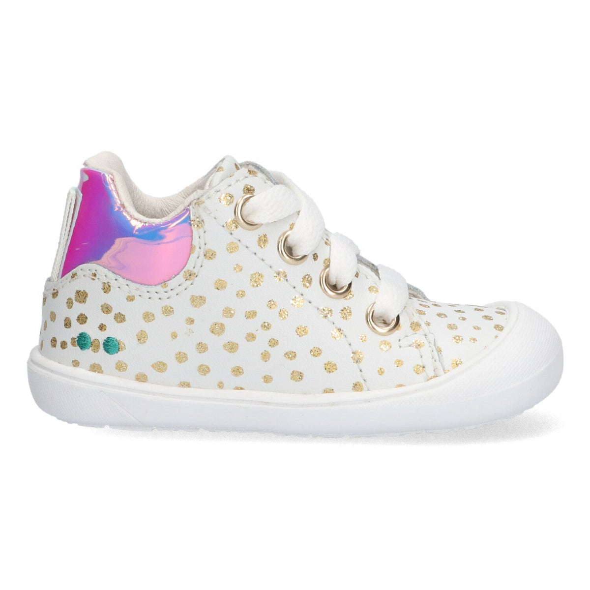 Reese Rap Lage Sneakers Meisjes Wit Goud Dots
