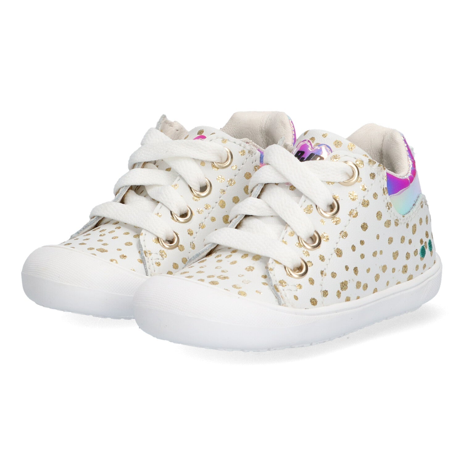 Reese Rap Lage Sneakers Meisjes Wit Goud Dots
