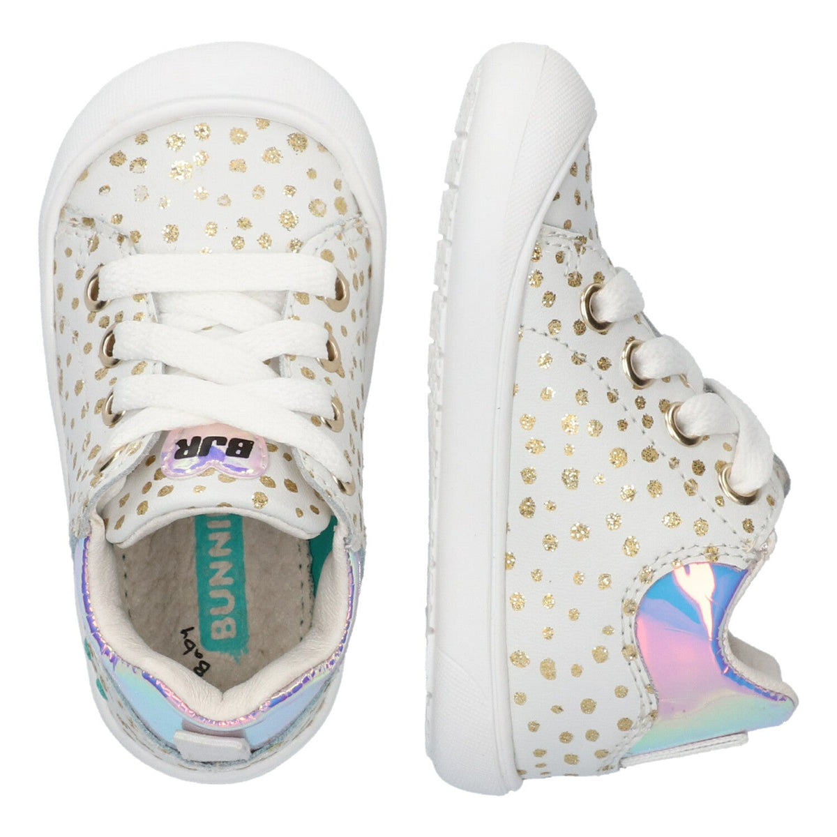 Reese Rap Lage Sneakers Meisjes Wit Goud Dots