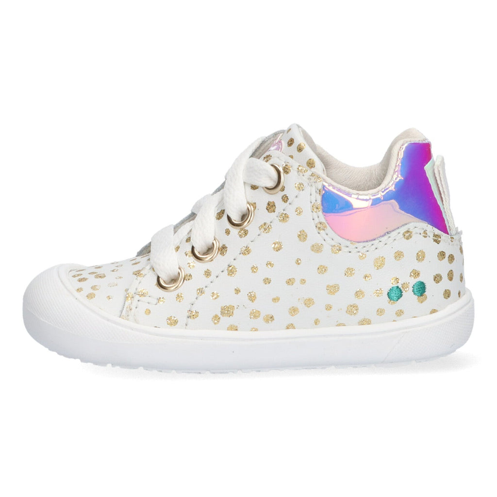 Reese Rap Lage Sneakers Meisjes Wit Goud Dots