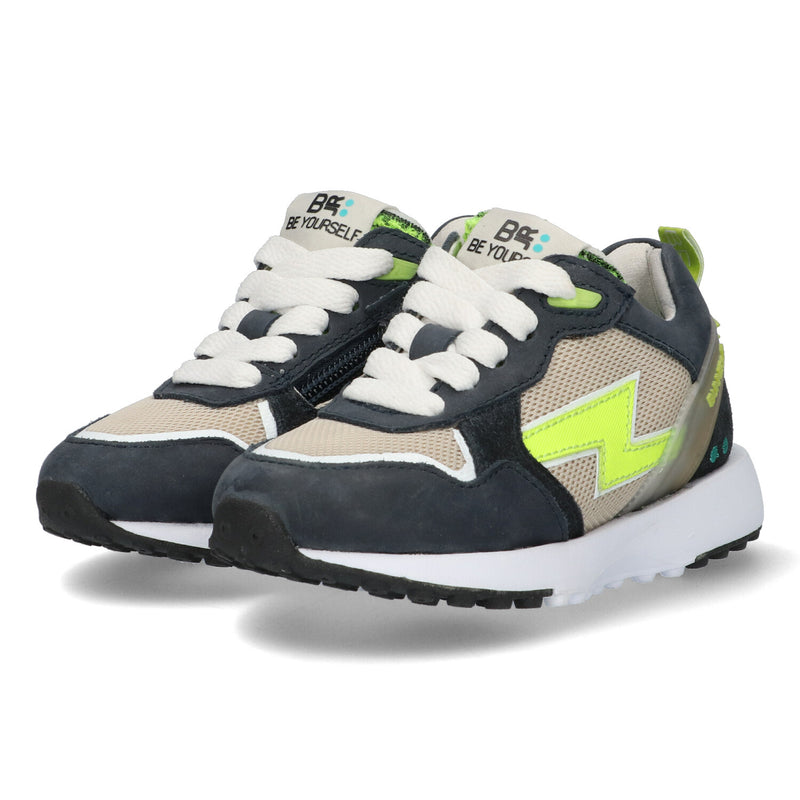 Stevie Sprint Lage Sneakers Jongens Blauw Wit Geel Beige