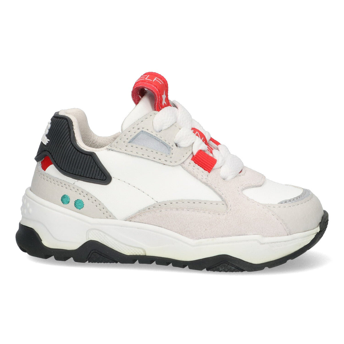 Cody Chunky Lage Sneakers Jongens Grijs Wit Rood Zwart