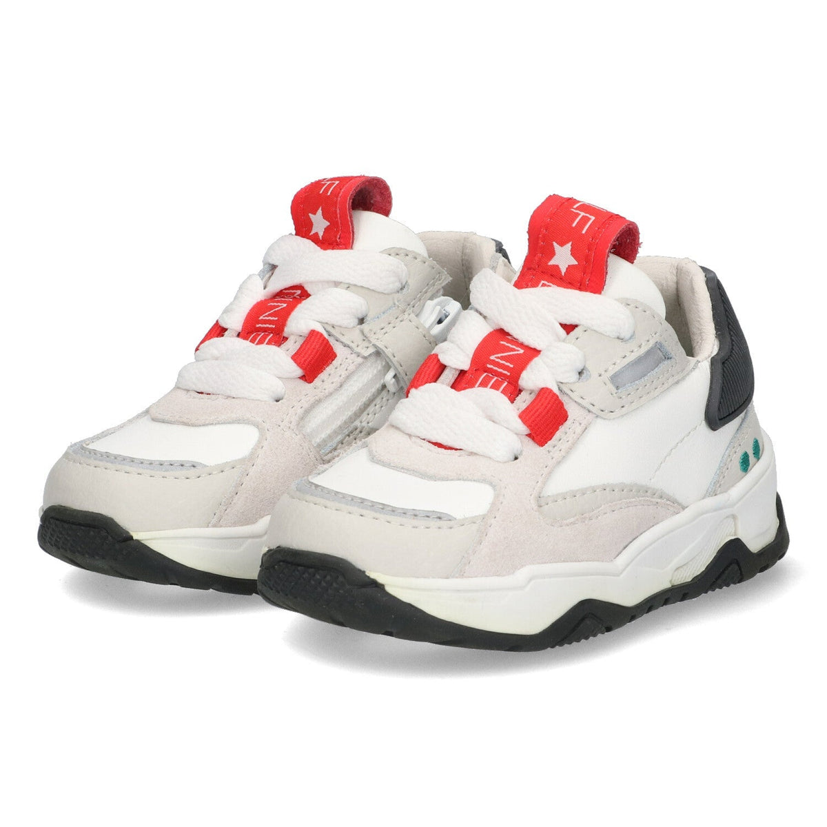 Cody Chunky Lage Sneakers Jongens Grijs Wit Rood Zwart