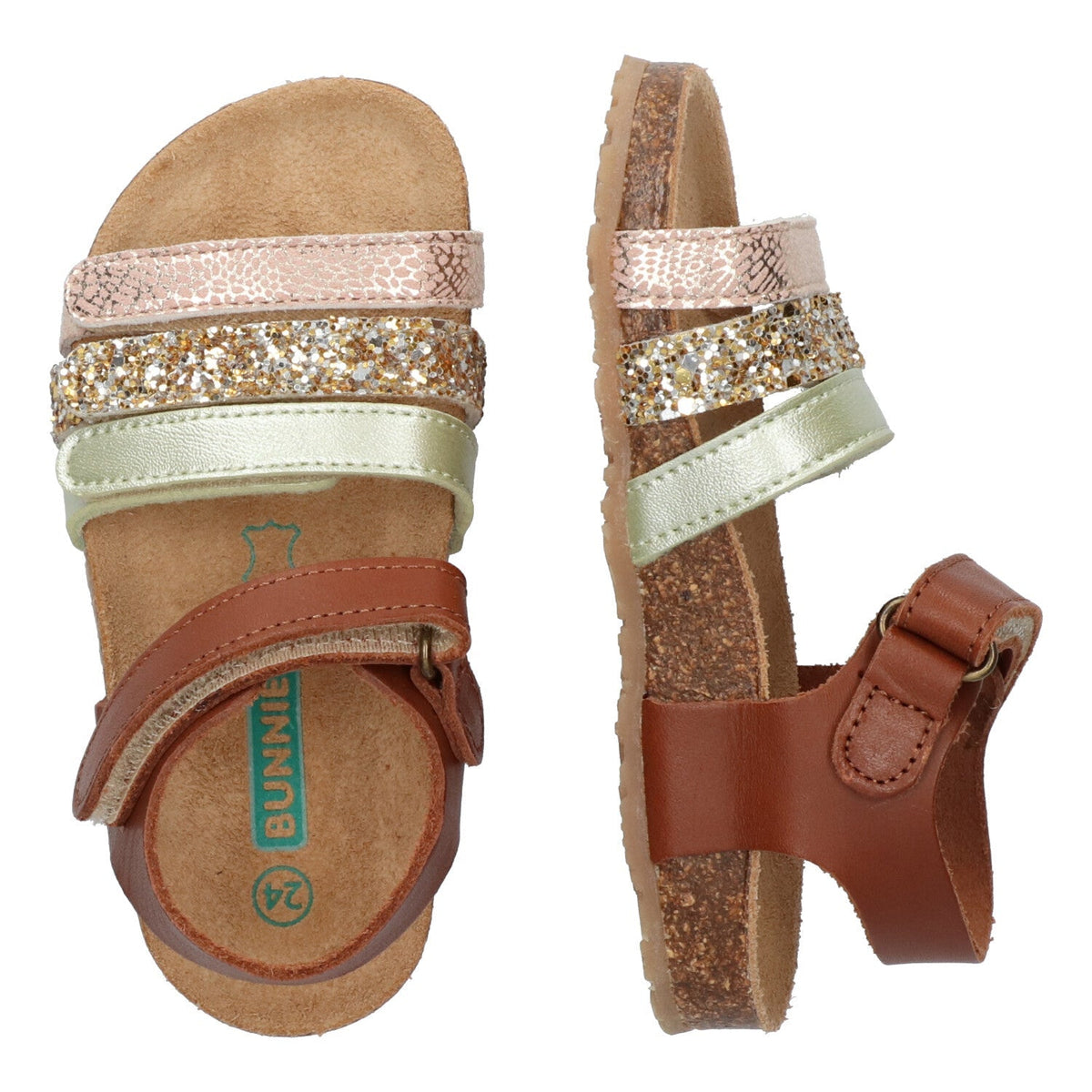 Babs Beach Sandalen Meisjes Cognac Groen Print
